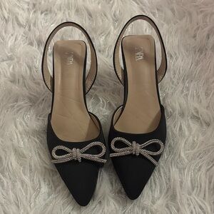 Zara Elegant Black Heels with Bow Accent